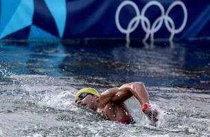 Guilherme "Cachorrão" estreia na maratona aquática, mas abandona prova (Foto: Reprodução/CBDA)