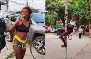 Mulher presa por tráfico de drogas brinca com imprensa e manda 'beijo' em Teresina (Foto: Repórter 12/Conecta Piauí)