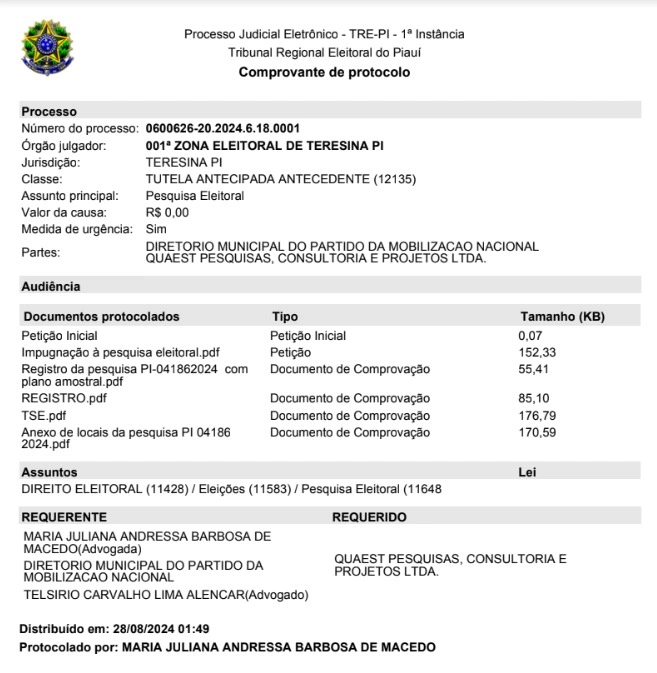 Telsírio Alencar pede impugnação de pesquisa eleitoral para prefeito em Teresina