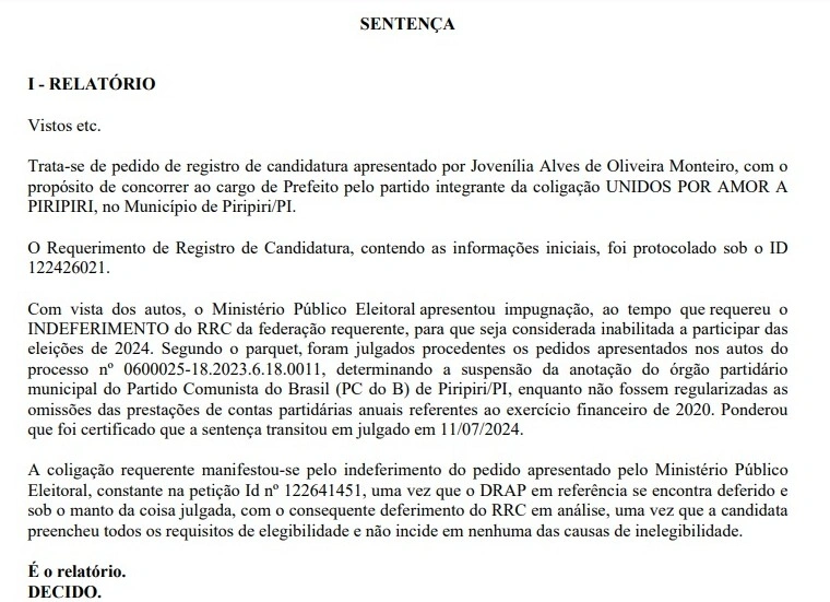 Candidatura de Jôve Oliveira é indeferida pela Justiça Eleitoral em Piripiri