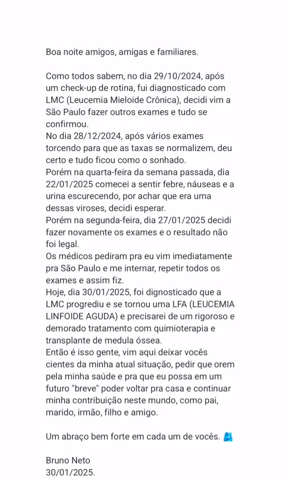 Comunicado via instagram