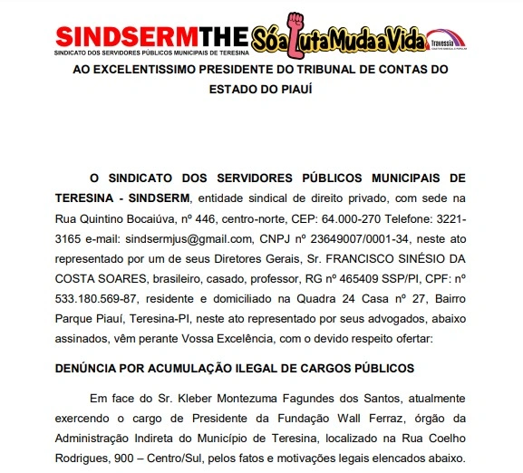 Denúncia feita pelo SINDSERM