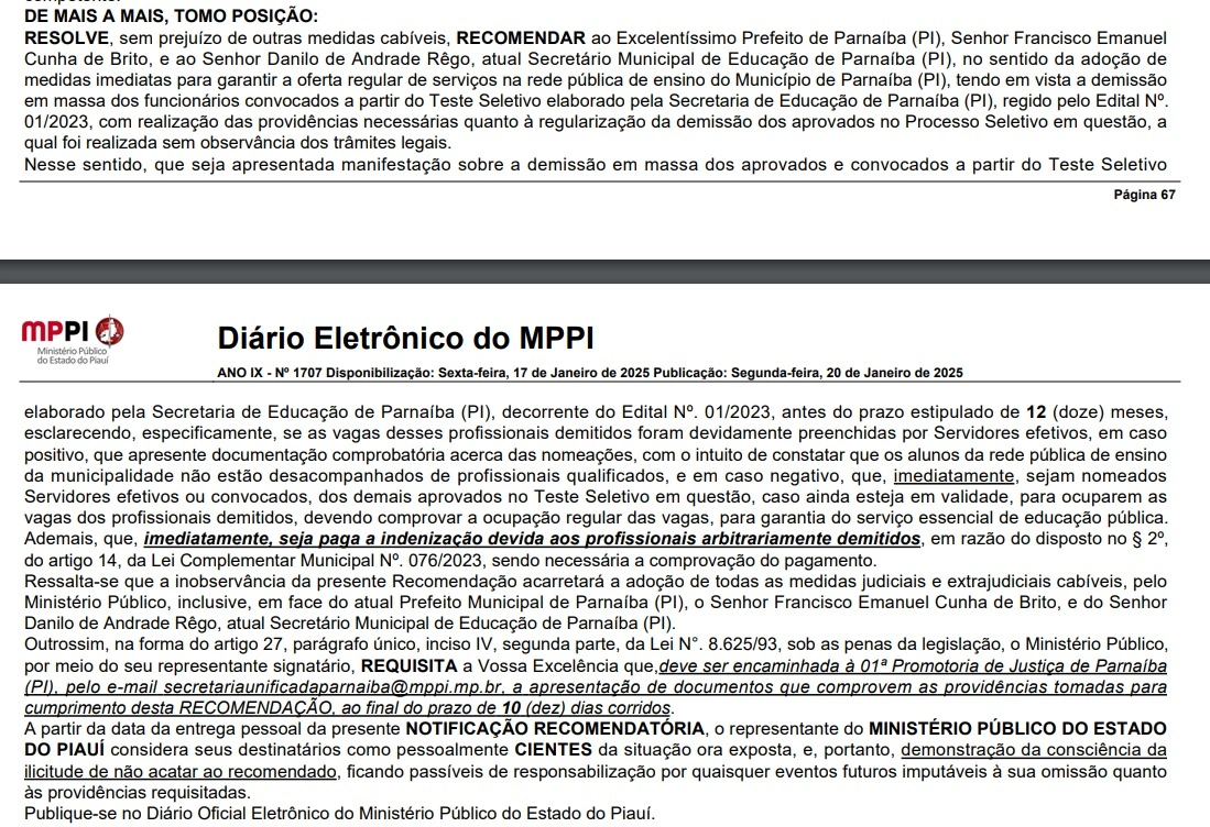 Edição de sexta-feira, 17 de Janeiro de 2025, do diário oficial do Ministério Público