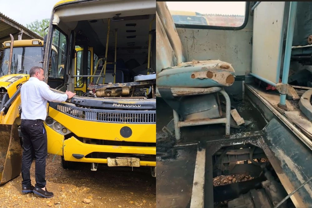 Prefeito de Curimatá expõe ônibus escolares sucateados deixados pela antiga gestão