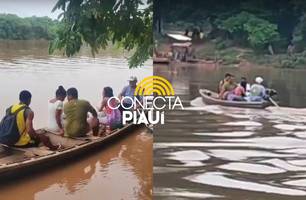 Travessia em canoa de madeira no Rio Parnaíba expõe comunidade de Nazária a riscos (Foto: Repórter 12/Conecta Piauí)