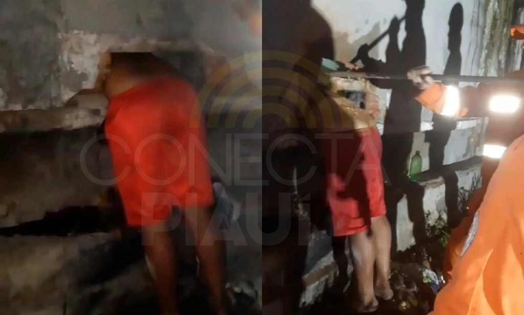 Bandido fica preso na parede ao tentar invadir casa em Teresina e é socorrido