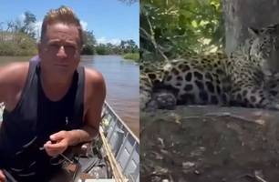 Cantor Leonardo fica cara a cara com onça-pintada em pantanal (Foto: Reprodução)