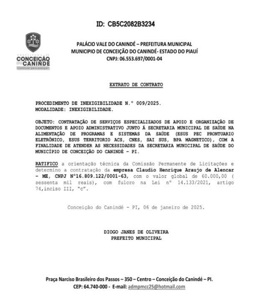 Diário Oficial das Prefeituras Piauienses, edição de 3 de fevereiro de 2025