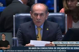 Marcelo Castro discursa durante abertura da sessão especial (Foto: Reprodução/TV Senado)