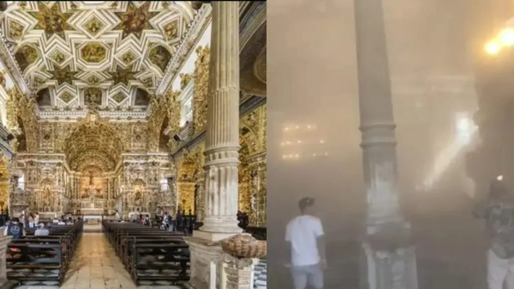 Teto de 'igreja de ouro' desaba e mata uma pessoa em Salvador; confira o vídeo