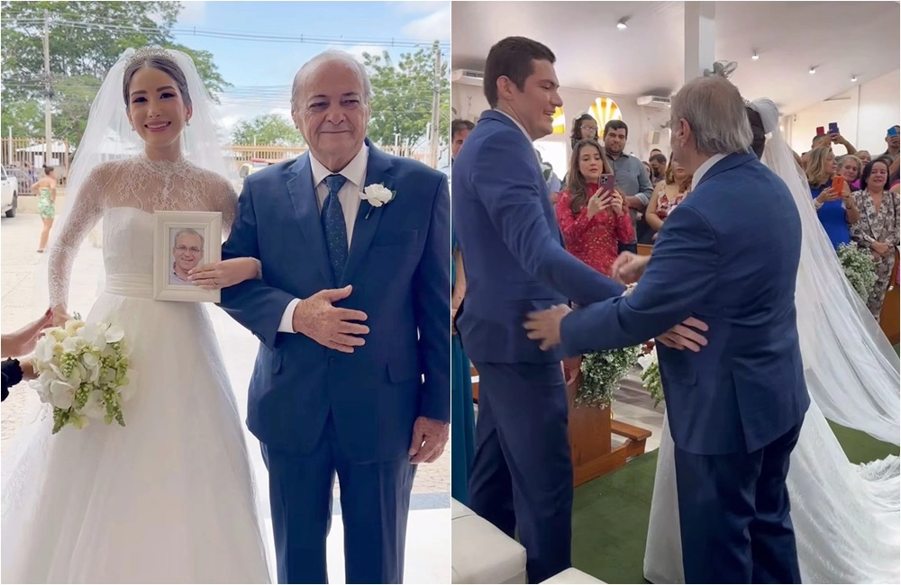 Cristina do Firmino entra com Silvio Mendes no seu casamento em Teresina
