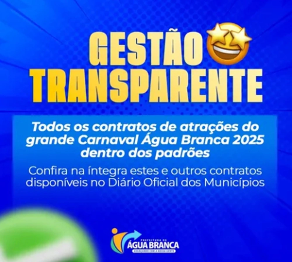 Transparência: Prefeitura de Água Branca divulga contratos das atrações do Carnaval
