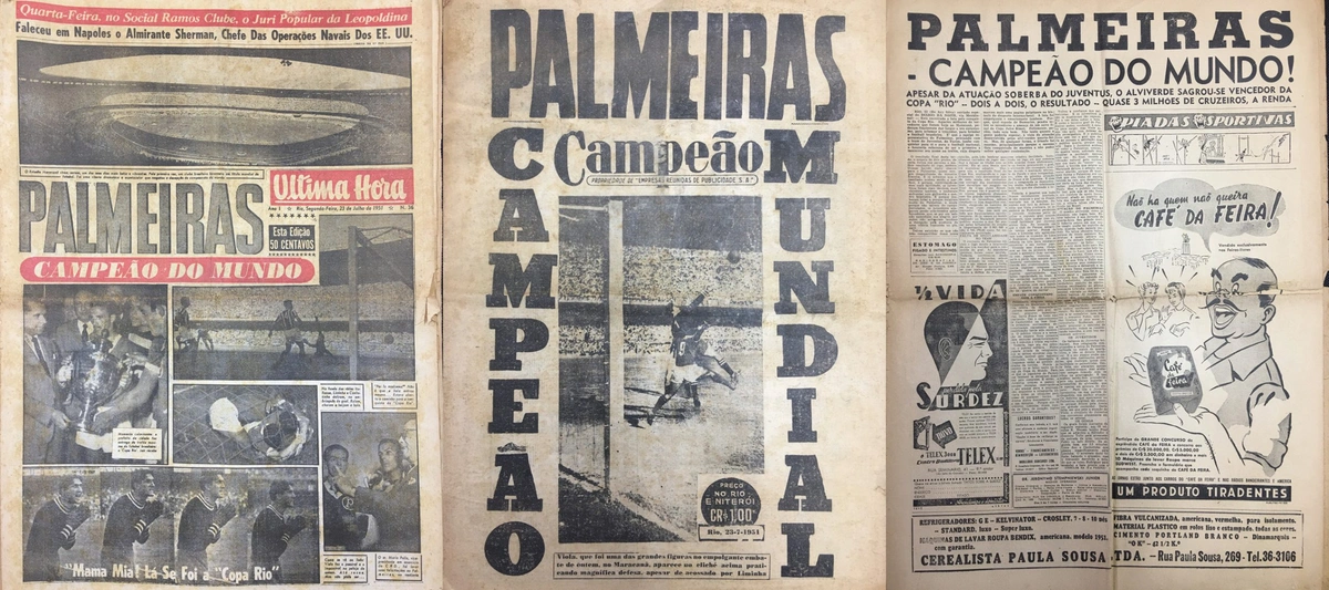 Jornais parabenizando o Palmeiras