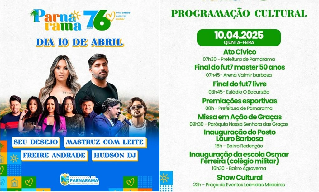 Parnarama celebra 76 anos com programação especial nesta quinta-feira (10)