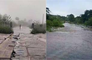 Ponte no Piauí é coberta por água após chuvas e PRF toma medidas emergenciais (Foto: Reprodução)