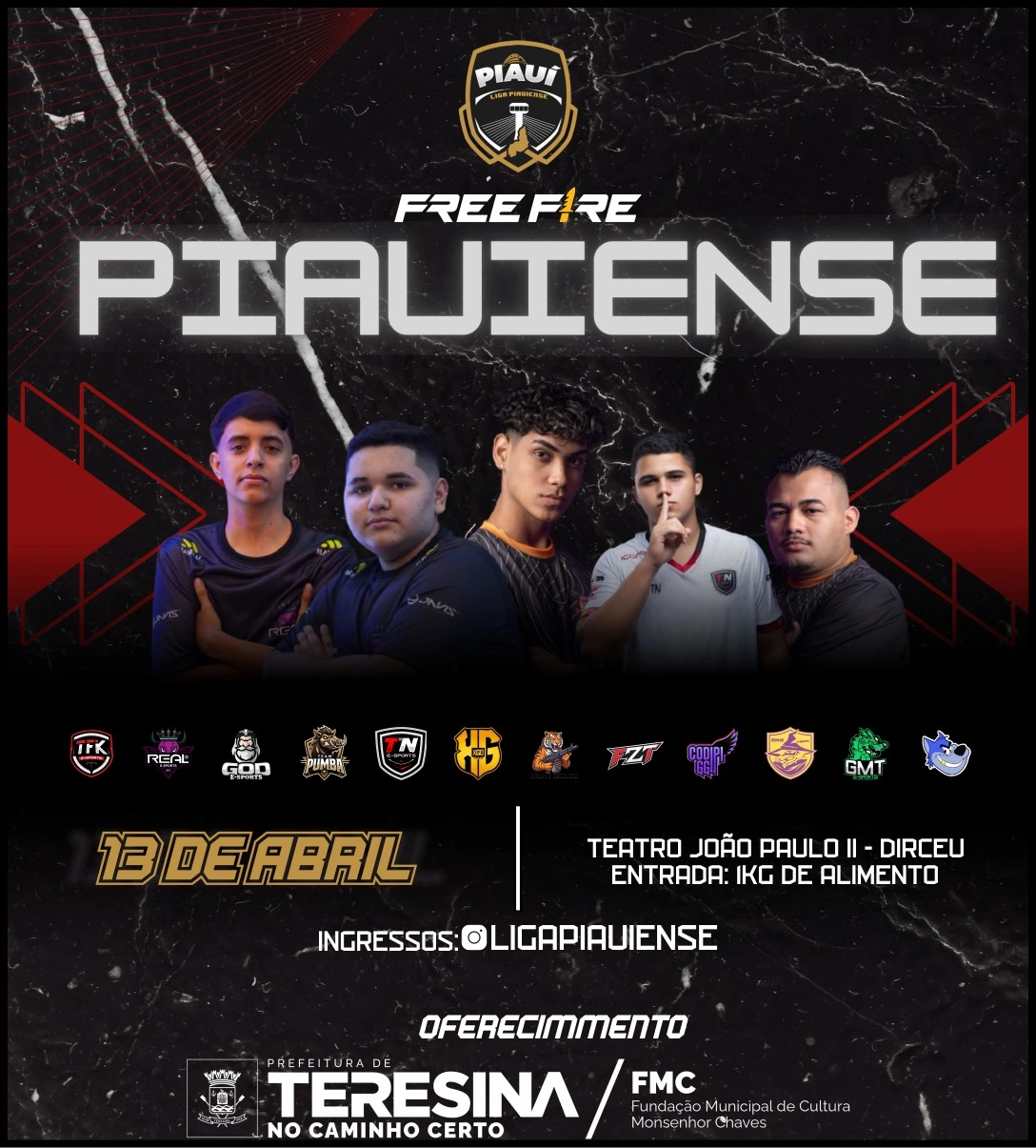 Teatro João Paulo II sedia final do Campeonato Piauiense de Free Fire no domingo