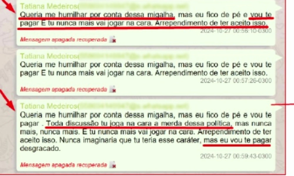 Trecho da conversa da vereadora com o ex-namorado