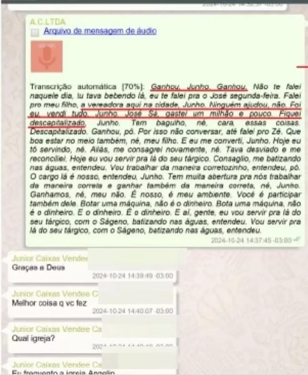 Trecho da conversa onde o Alandilson fala sobre o investimento