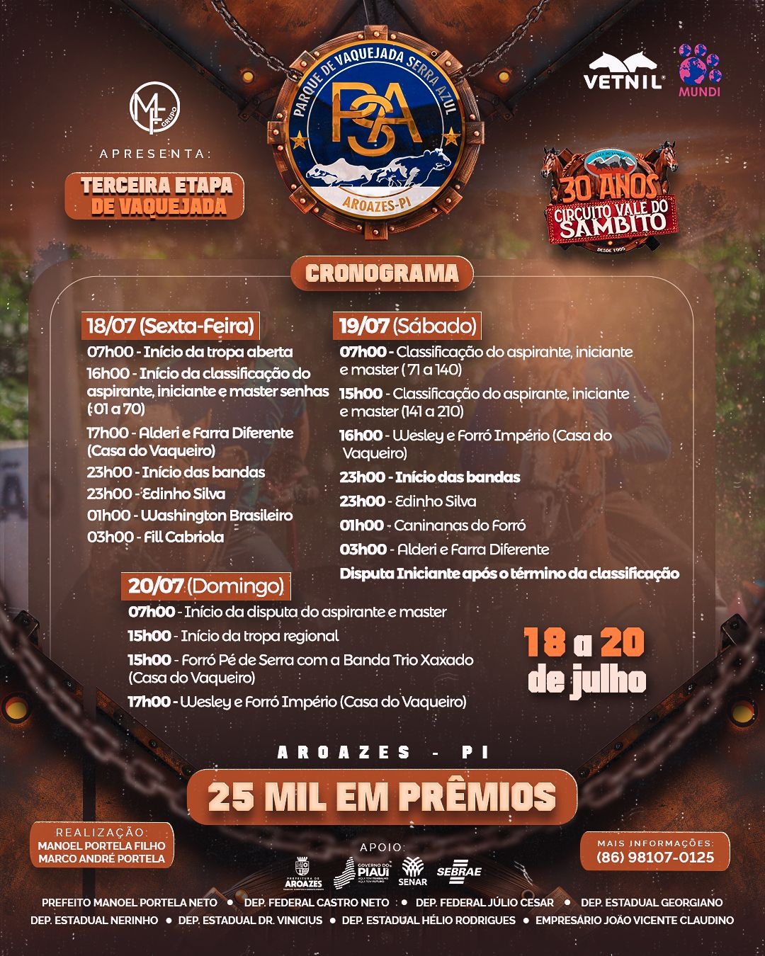 Aroazes sedia etapa da Vaquejada do Parque Serra Azul de 18 a 20 de julho