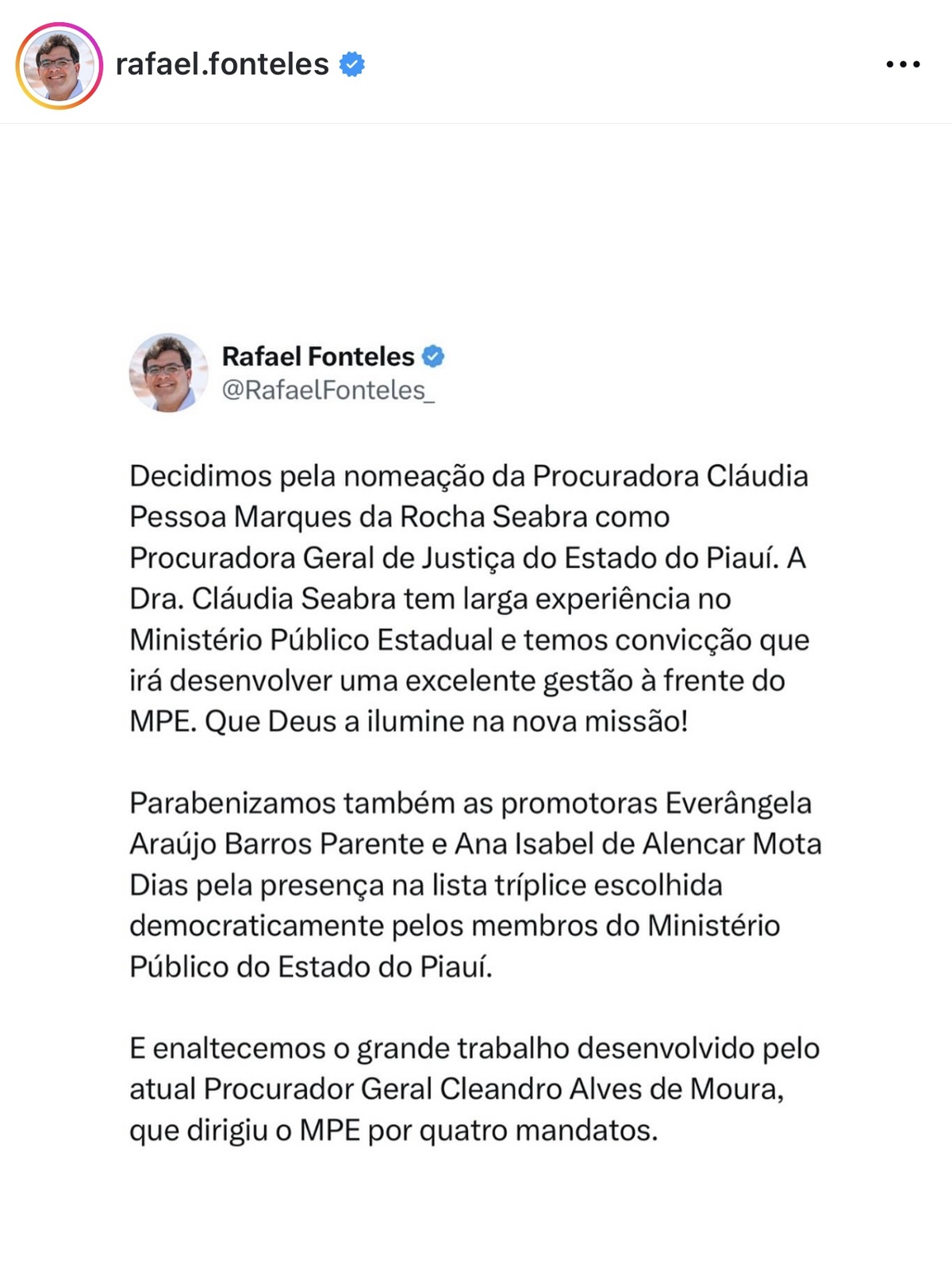 Rafael Fonteles nomeia Cláudia Seabra como Procuradora-Geral de Justiça do Piauí