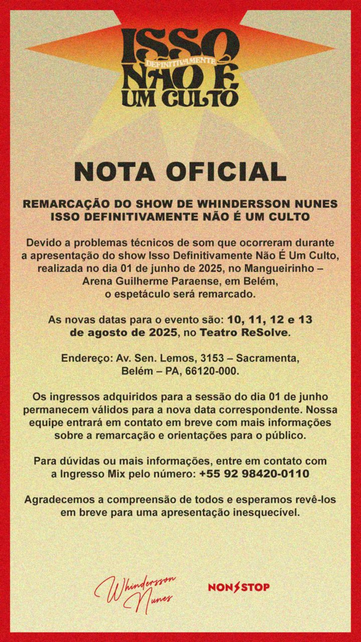 Whindersson Nunes remarca show em Belém após problema técnico de som