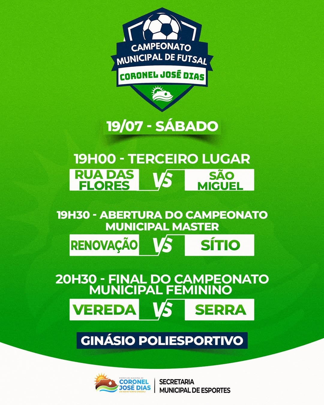 Coronel José Dias sedia final do Feminino de futsal e estreia do Master