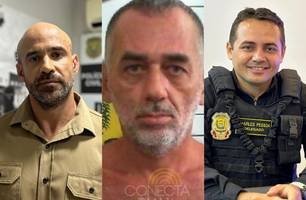 Delegado Júnior Castro, criminoso 'Reginho' e delegado Charles Pessoa (Foto: Reprodução/Conecta Piauí)