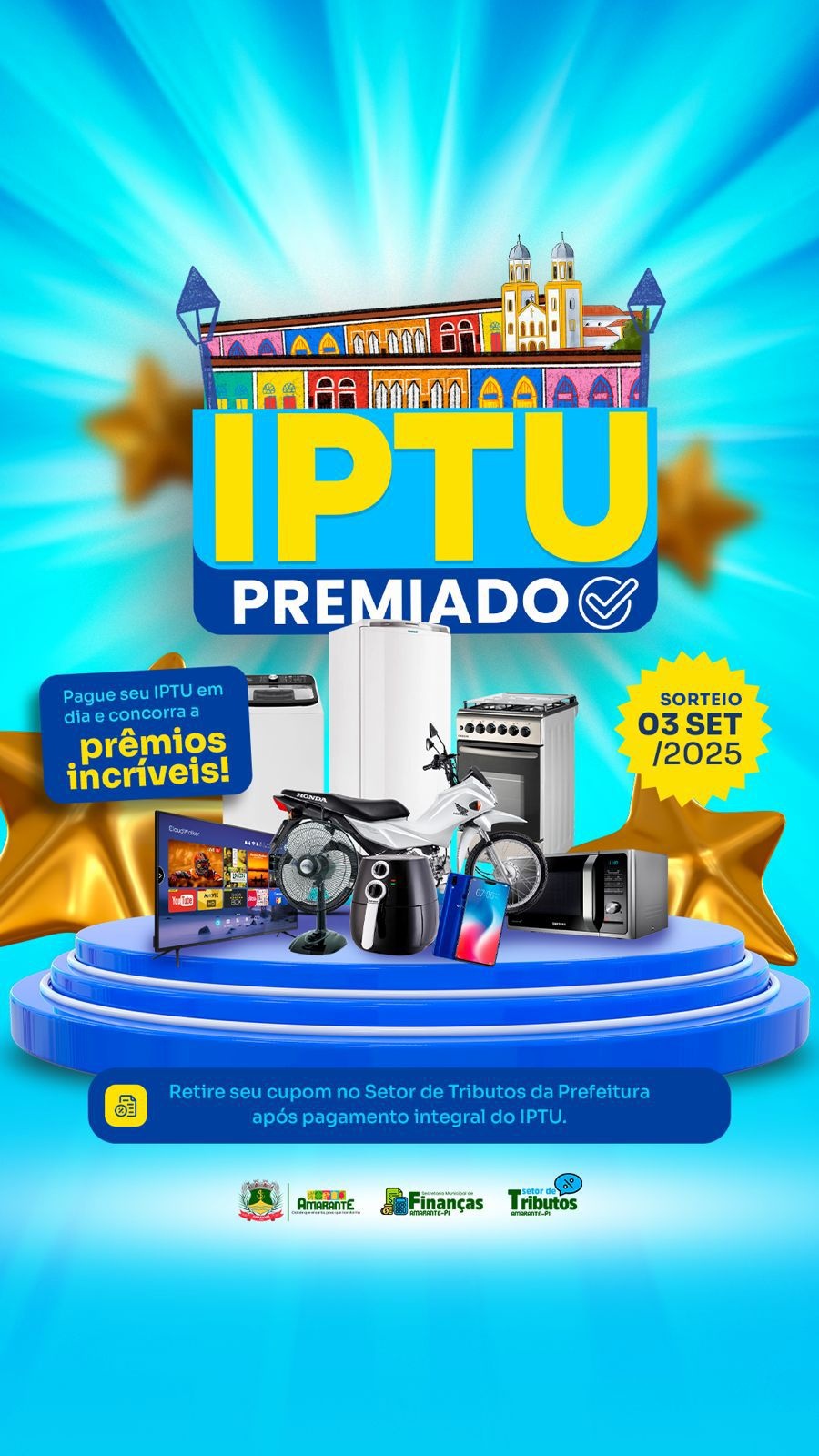 IPTU Premiado 2025: contribuintes de Amarante vão concorrer a prêmios ao pagar o imposto em dia