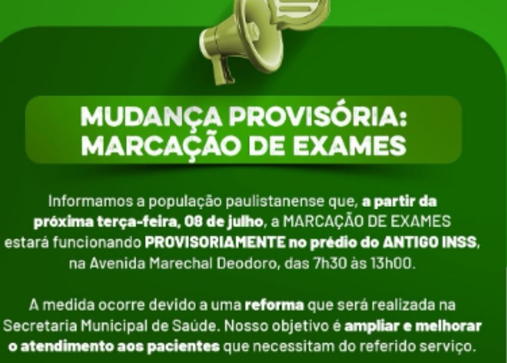 Marcação de Exames de Paulistana funcionará provisoriamente no prédio do antigo INSS