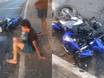 Jovem fica ferido após perder o controle de motocicleta e bater em meio fio