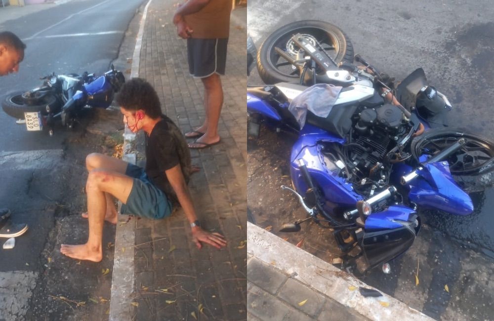 Motociclista fica ferido após perder o controle da moto