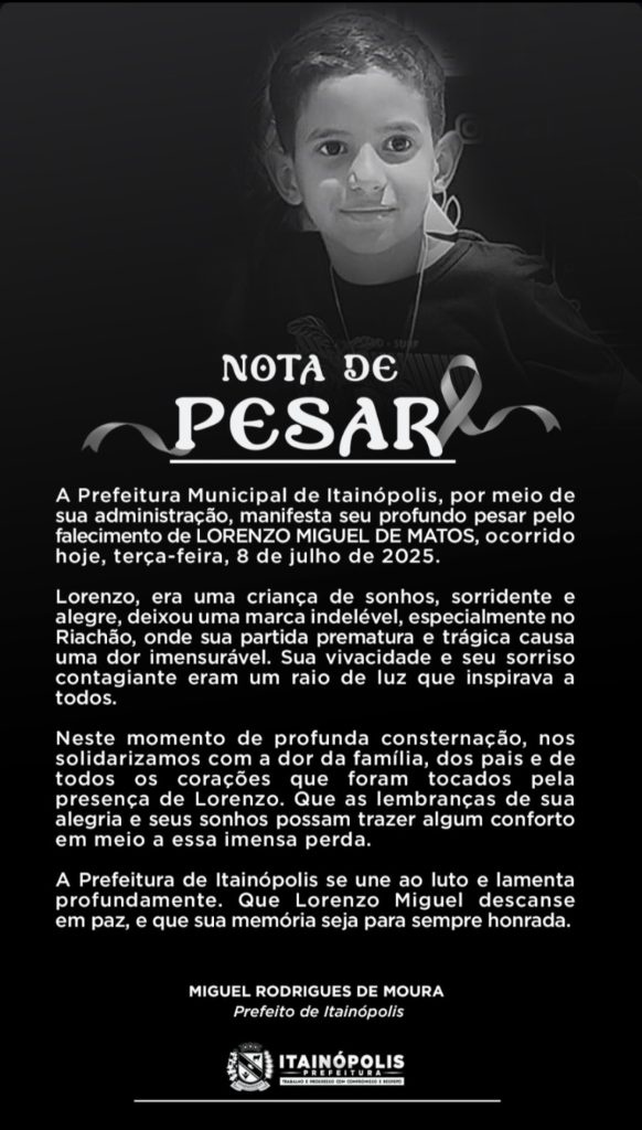 Nota de pesar de Lorenzo Miguel de Matos