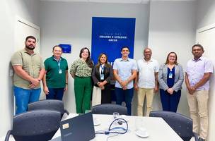 Prefeito Selindo Moura trata de obra de escola em reunião com a Caixa (Foto: Reprodução)