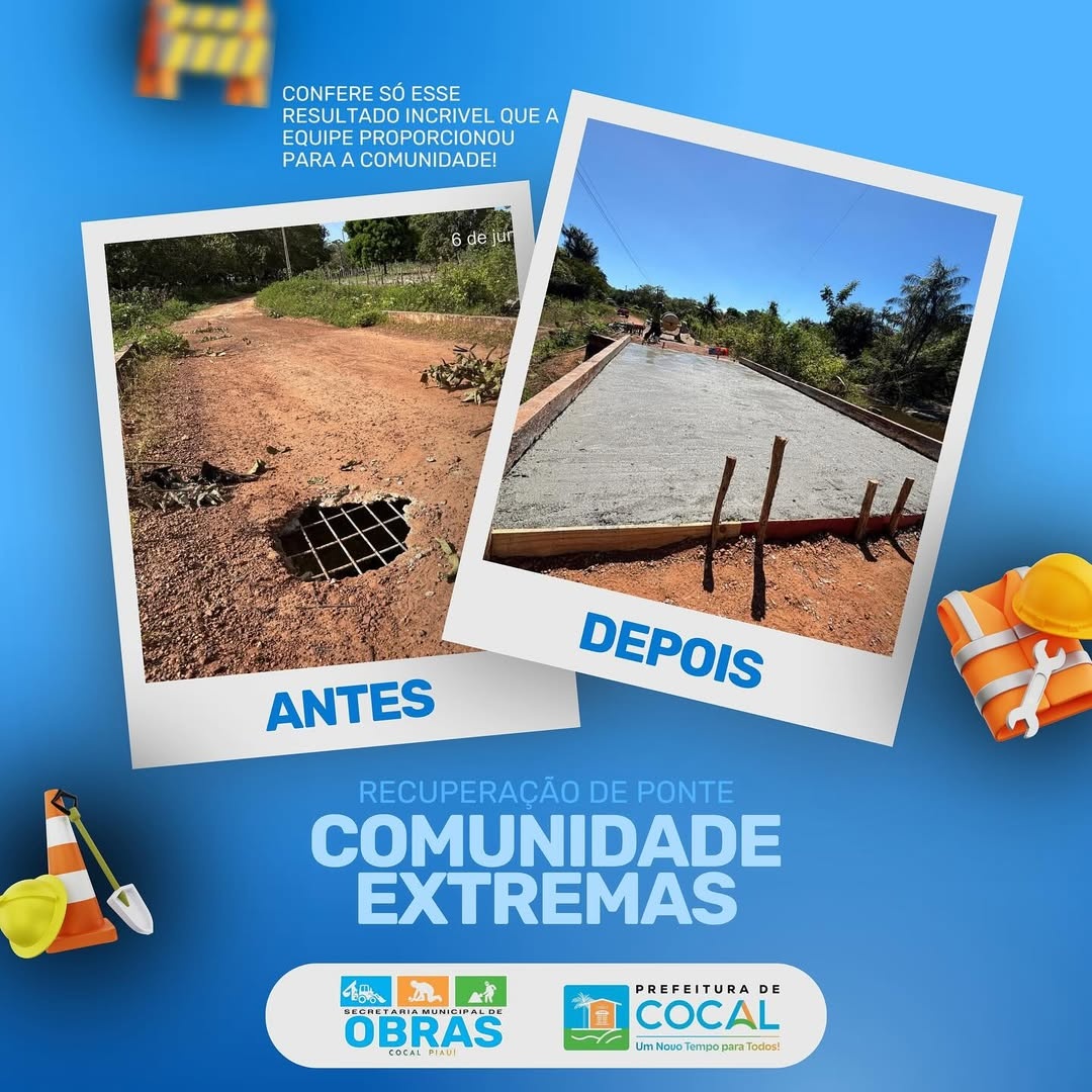Prefeitura de Cocal recupera ponte da Comunidade Extremas, garantindo segurança