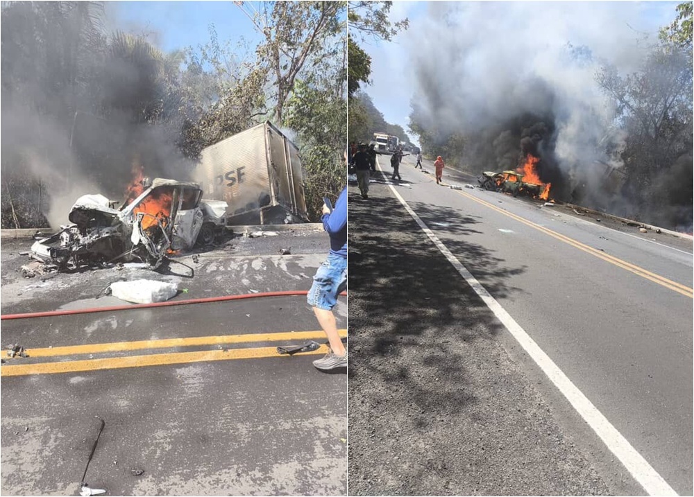 Caminhonete pega fogo e é atingida por caminhão na BR-316, em Caxias