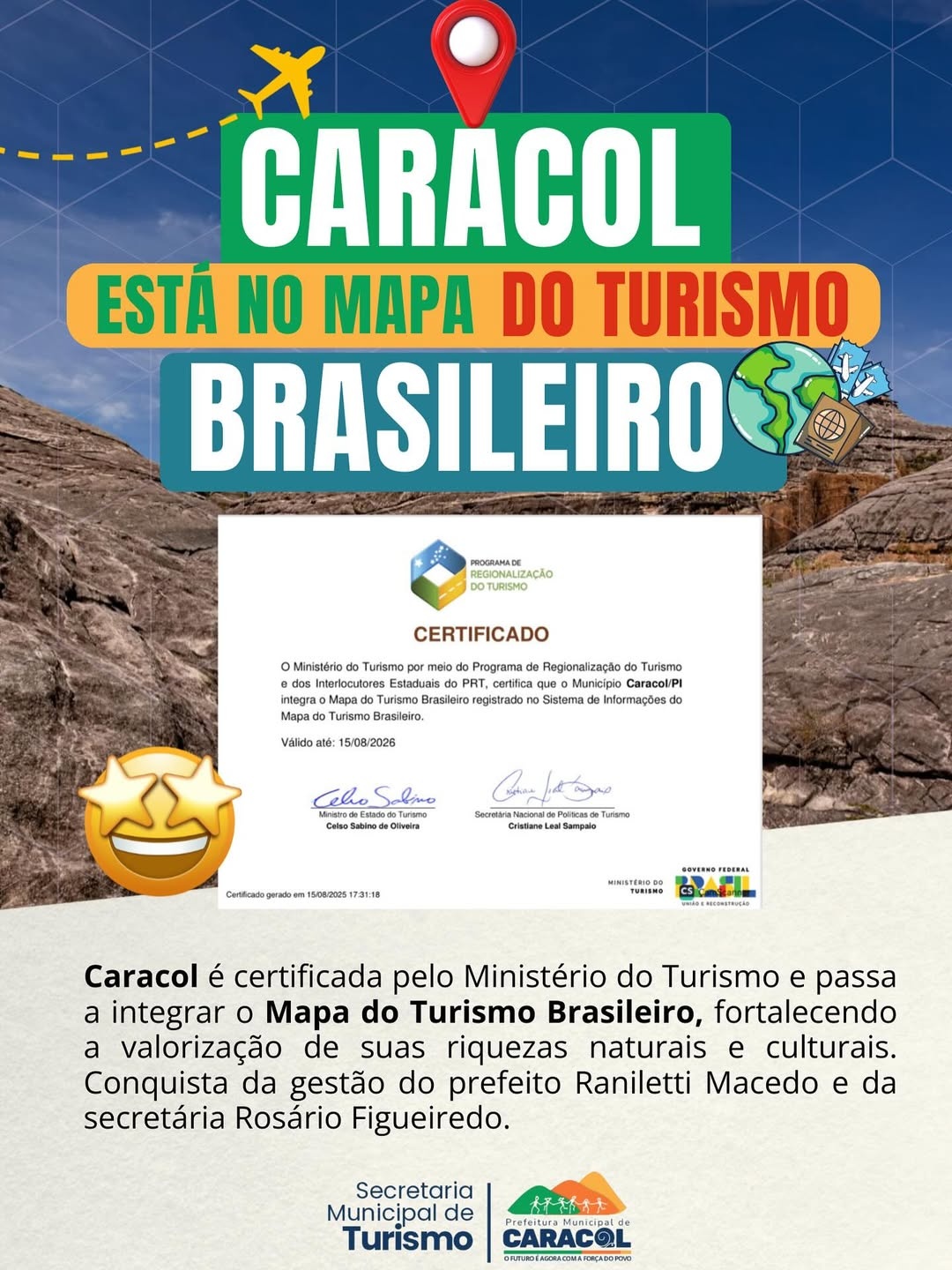 Caracol é incluída no Mapa do Turismo Brasileiro e ganha destaque nacional