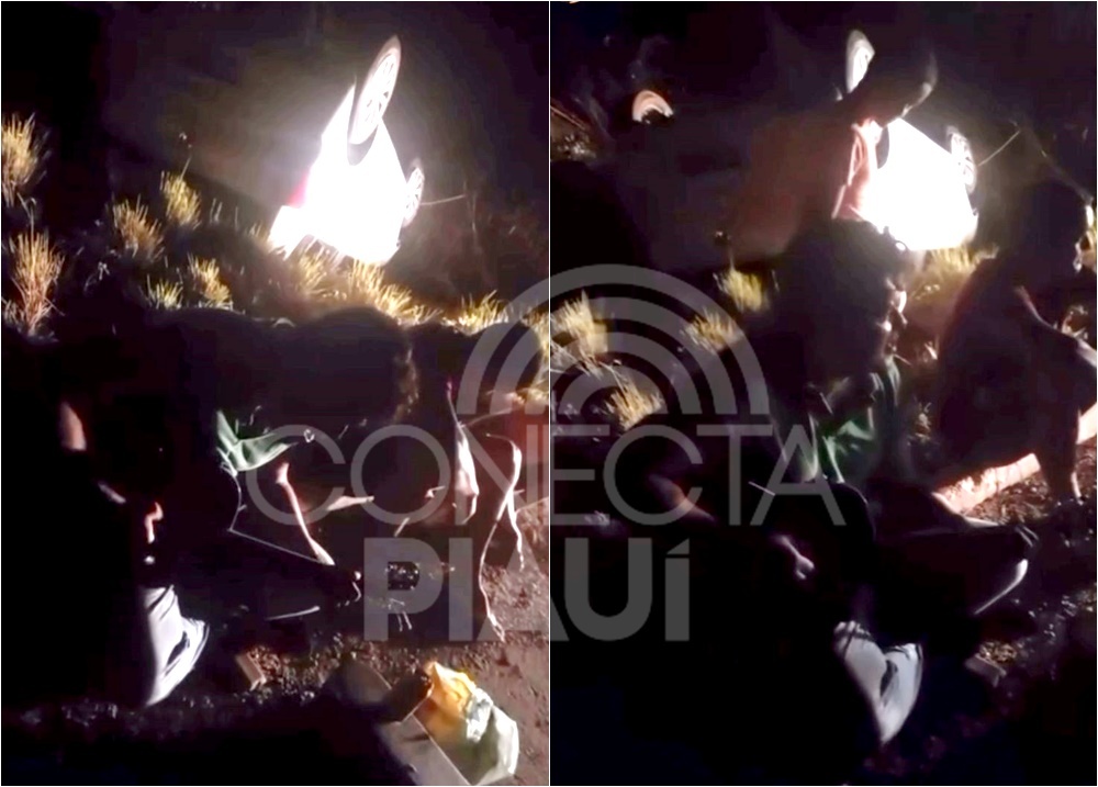 Carro capota no Rodoanel de Teresina e cantor faz show improvisado perto da pista