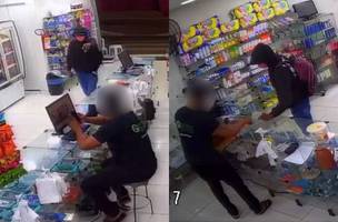 Homem armado rende funcionário e assalta farmácia em Picos; veja o vídeo (Foto: Reprodução)