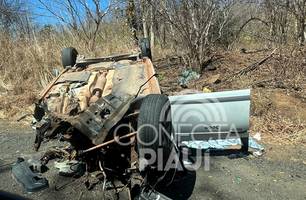 Homem morre após colisão entre Scania e carro na BR-316, em Elesbão Veloso (Foto: Cecília Brandão / Conecta Piauí)