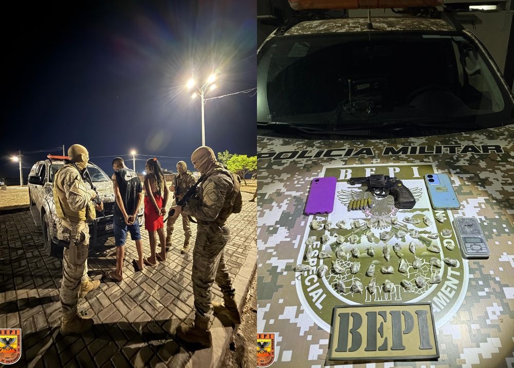 PM frustra “tribunal do crime” e prende casal com arma e drogas em Teresina