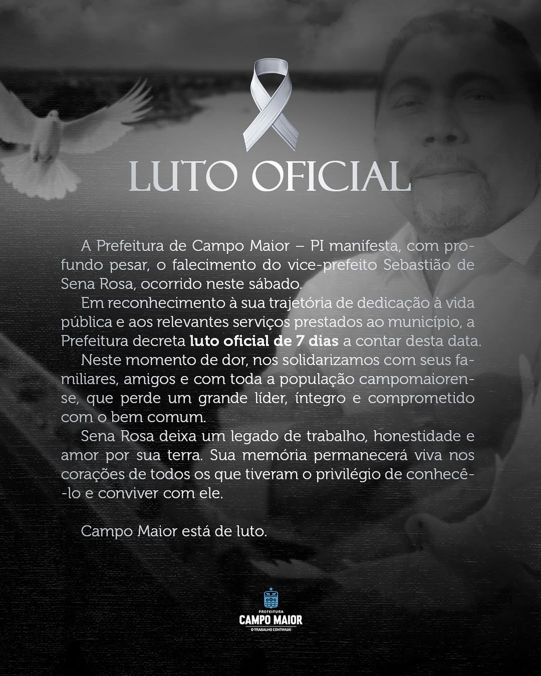 Prefeitura de Campo Maior decreta luto de sete dias pela morte do vice-prefeito