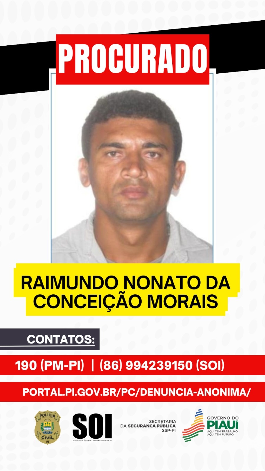 SSP divulga imagem de suspeito de acidente que matou três pessoas em Teresina